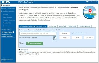 A screenshot of the TRI Toxics Tracker tool.
